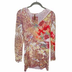Code Violation Tunic Swim Cover Vtg 90s Women's Multicolor Floral Hoodie Up Sz S